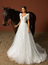 Women Elegant Wedding Dresses With Simple Solid Color And Mesh Patchwork